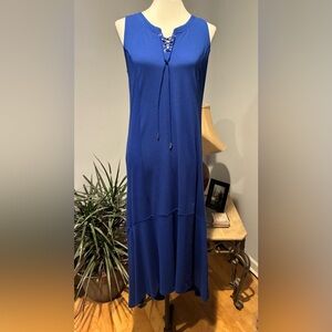 Isaac Mizrahi Live-Blue Sleeveless Maxi Dress Size S Lace up Front High/Low Hem